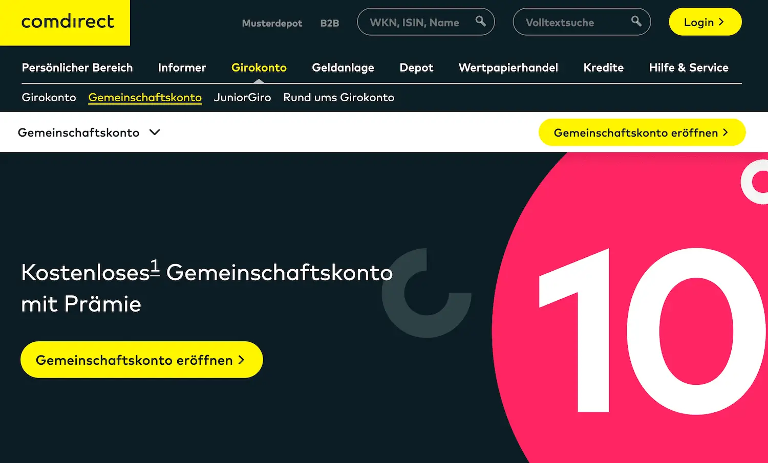 comdirect Gemeinschaftskonto Startseite